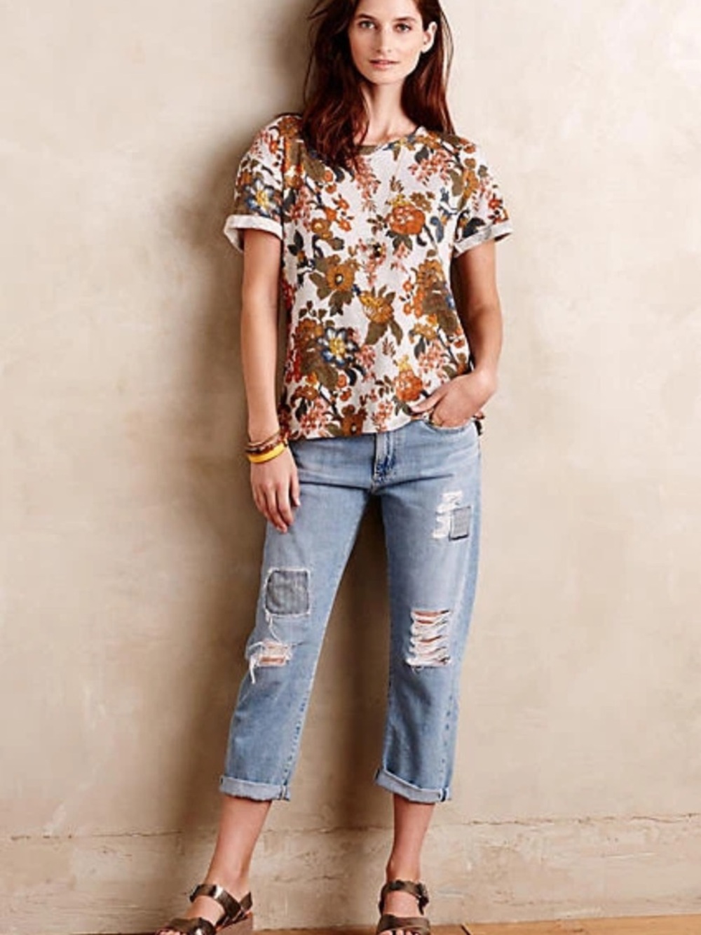 Anthropologie Saturday Sunday Cotton Blend Cream Floral Knit LIKE NEW Sz M